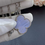 [Solara Jewelry ]CLOVER SILVER CHALCEDONY BIG CLOVER NECKLACE