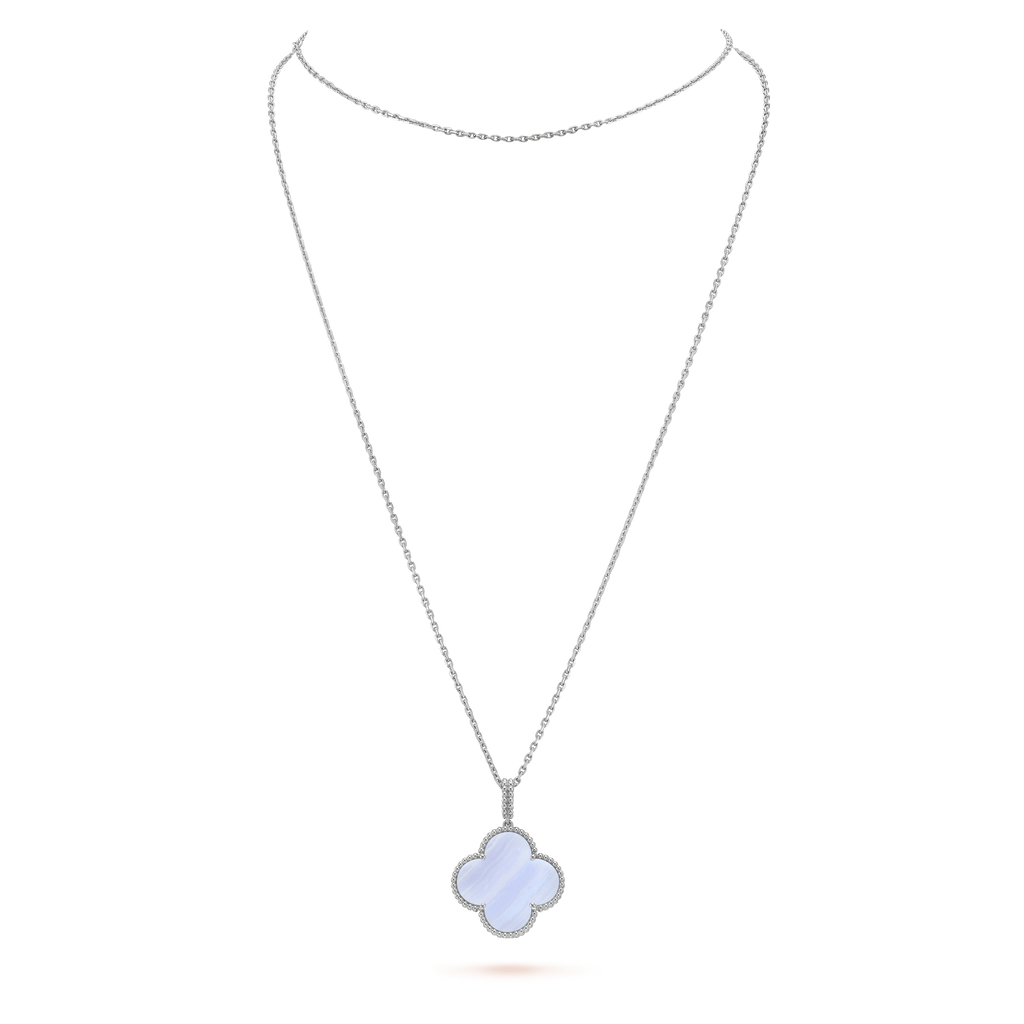 [Solara Jewelry ]CLOVER SILVER CHALCEDONY BIG CLOVER NECKLACE