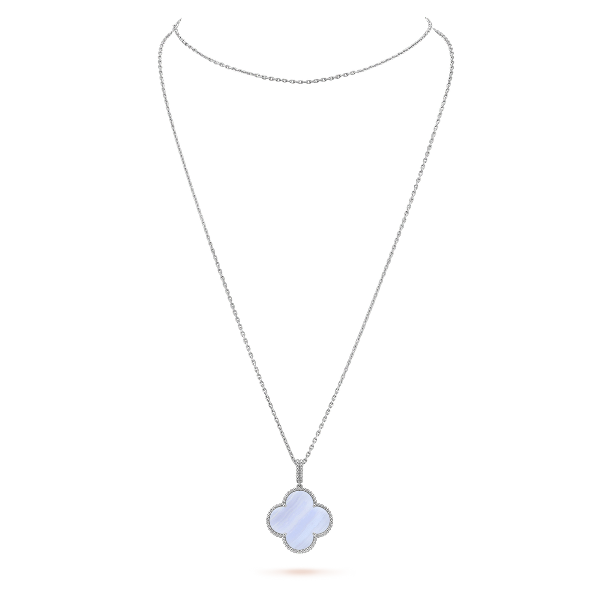 [Solara Jewelry ]CLOVER SILVER CHALCEDONY BIG CLOVER NECKLACE