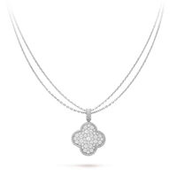 [Solara Jewelry ]CLOVER 25MM SILVER FULL DIAMOND BIG CLOVER NECKLACE