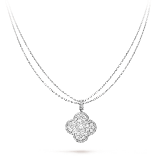 [Solara Jewelry ]CLOVER 25MM SILVER FULL DIAMOND BIG CLOVER NECKLACE