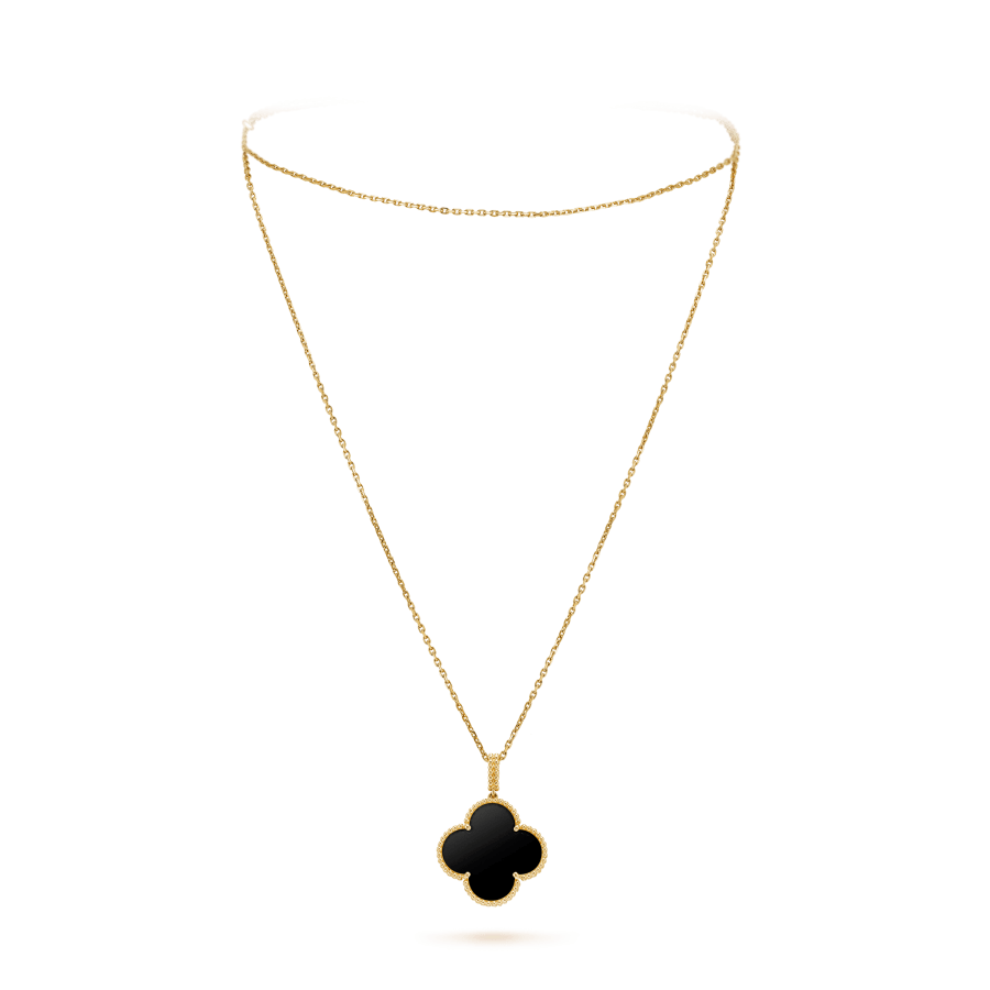 [Solara Jewelry ]CLOVER 25MM GOLD ONYX GROSSE KLEEHALSKETTE