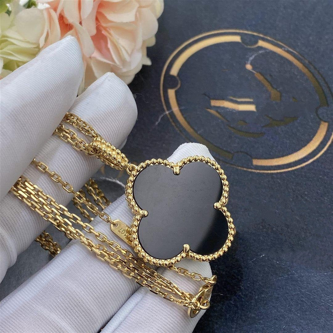 [Solara Jewelry ]CLOVER 25MM GOLD ONYX GROSSE KLEEHALSKETTE