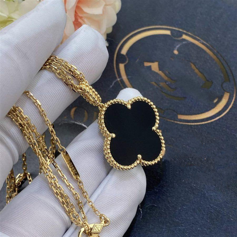 [Solara Jewelry ]CLOVER 25MM GOLD ONYX GROSSE KLEEHALSKETTE