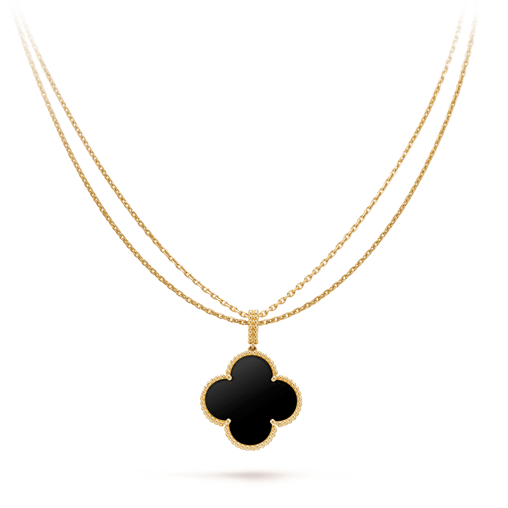 [Solara Jewelry ]CLOVER 25MM GOLD ONYX GROSSE KLEEHALSKETTE