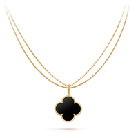 [Solara Jewelry ]CLOVER 25MM GOLD ONYX BIG CLOVER NECKLACE