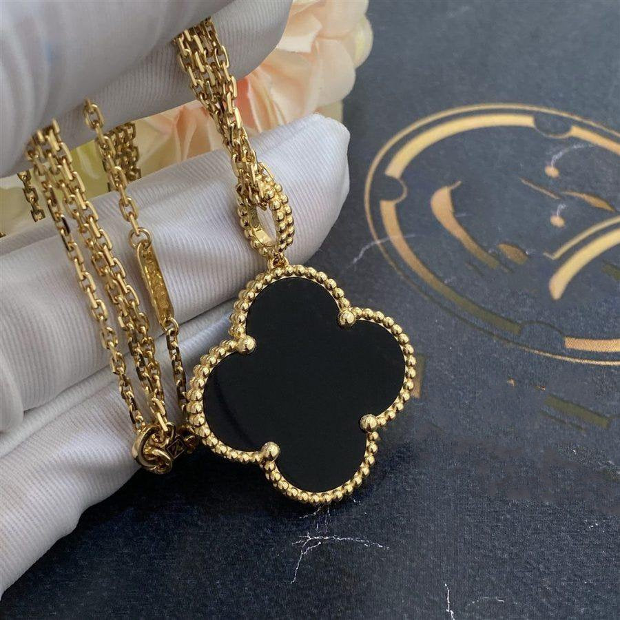 [Solara Jewelry ]CLOVER 25MM GOLD ONYX GROSSE KLEEHALSKETTE
