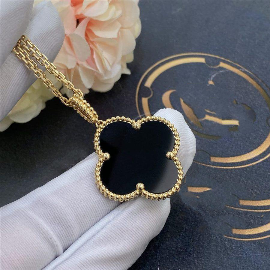 [Solara Jewelry ]CLOVER 25MM GOLD ONYX GROSSE KLEEHALSKETTE