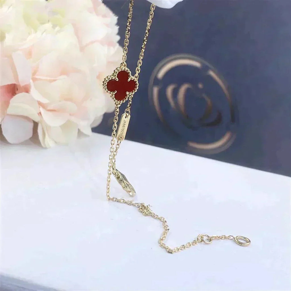 [Solara Jewelry ]クローバー カーネリアン シングル フラワー ブレスレット