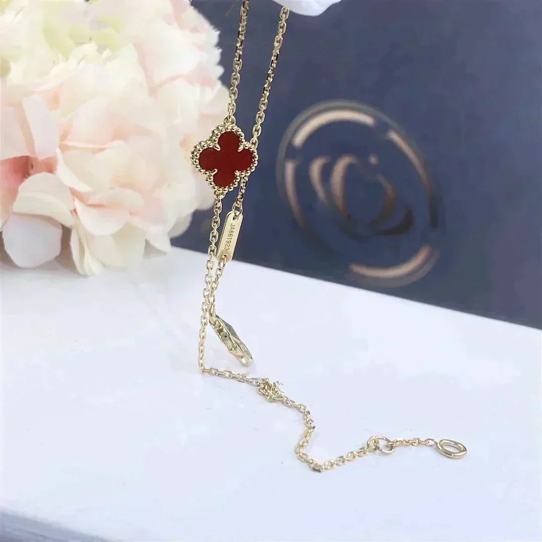 [Solara Jewelry ]クローバー カーネリアン シングル フラワー ブレスレット