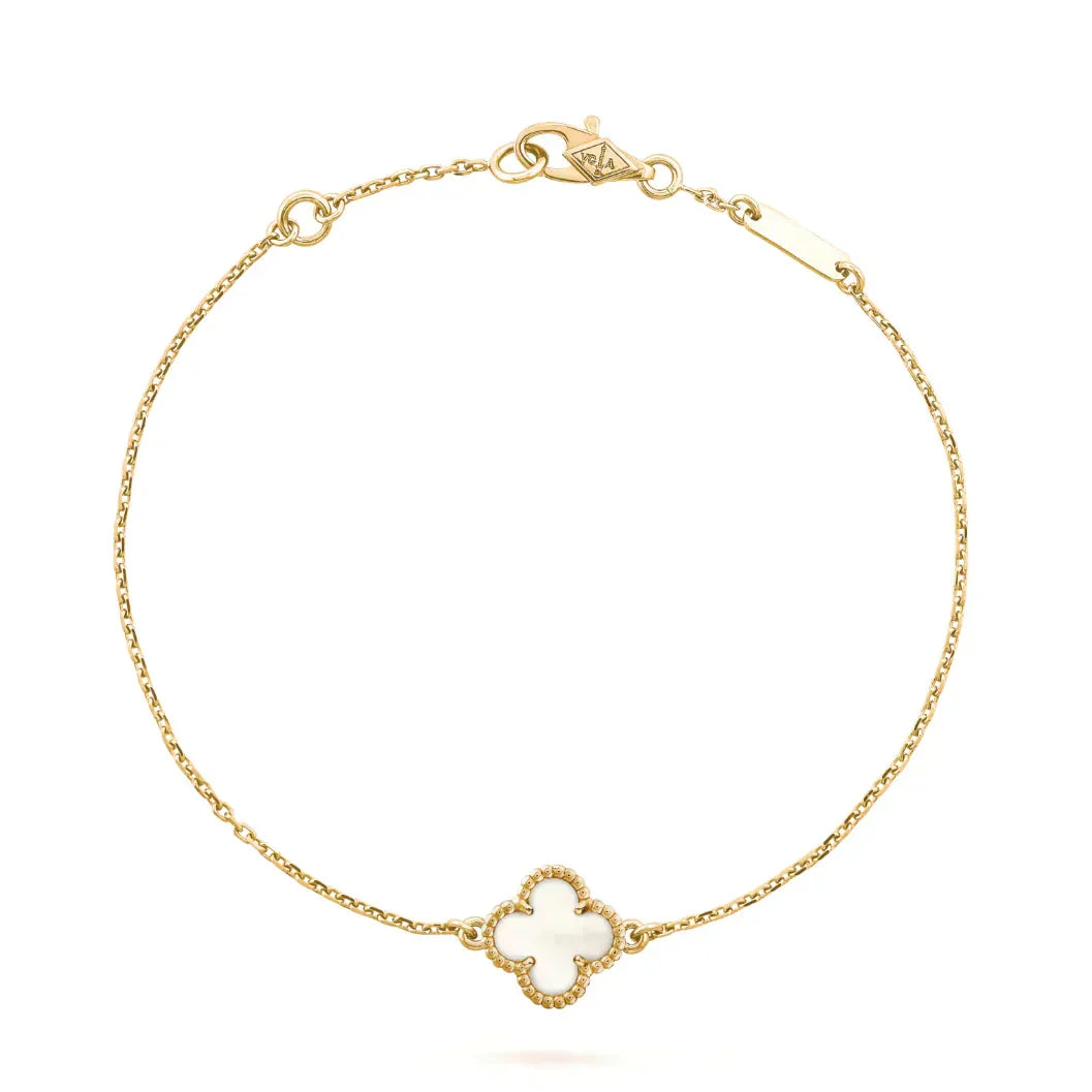 [Solara Jewelry ]クローバー ホワイトマザーオブパール シングル フラワー ブレスレット