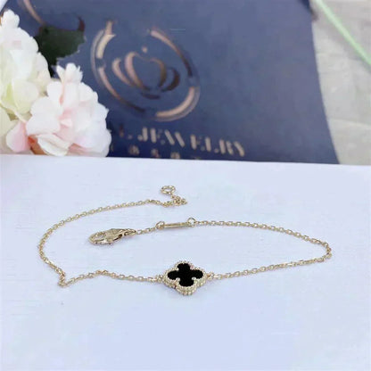 [Solara Jewelry] クローバー オニキス シングルフラワー ブレスレット