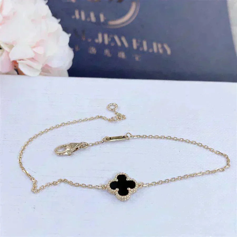 [Solara Jewelry] クローバー オニキス シングルフラワー ブレスレット