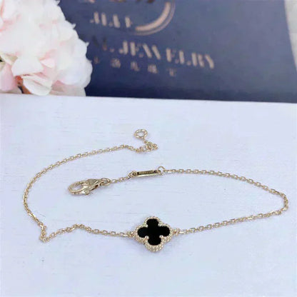 [Solara Jewelry] クローバー オニキス シングルフラワー ブレスレット