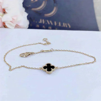 [Solara Jewelry] クローバー オニキス シングルフラワー ブレスレット