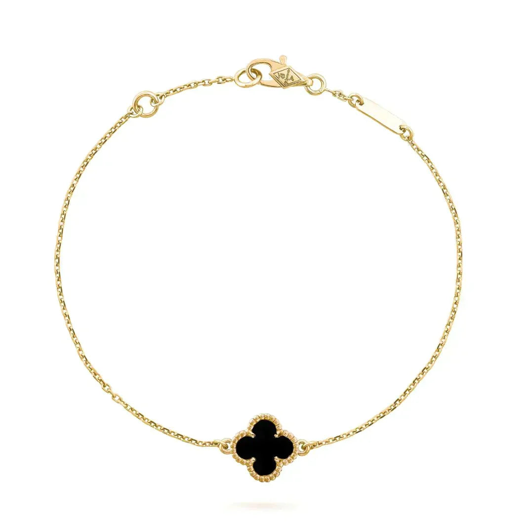[Solara Jewelry] クローバー オニキス シングルフラワー ブレスレット