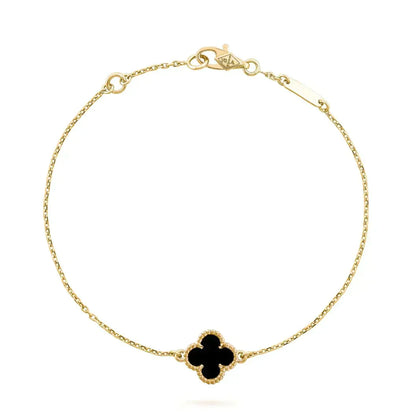 [Solara Jewelry] クローバー オニキス シングルフラワー ブレスレット