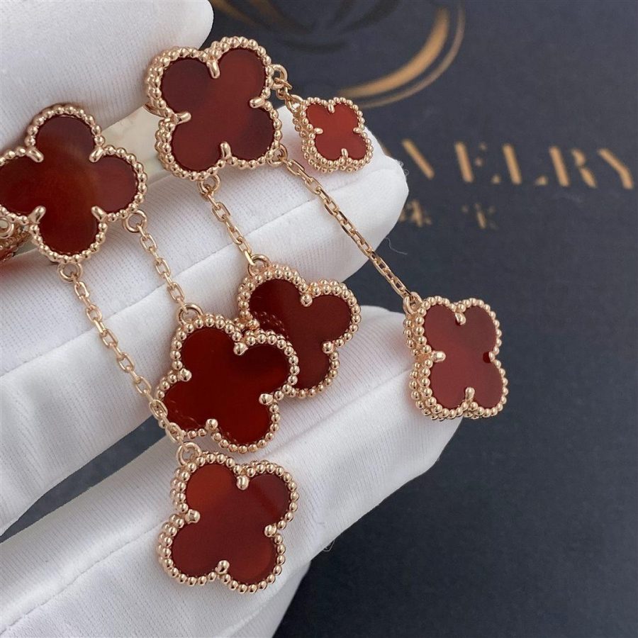 [Solara Jewelry ]CLOVER EARRINGS CARNELIAN 4 MOTIFS PINK GOLD