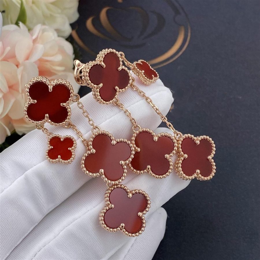 [Solara Jewelry ]CLOVER EARRINGS CARNELIAN 4 MOTIFS PINK GOLD