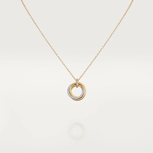 [Solara Jewelry ]TRINITY NECKLACE SILVER GOLD PINK GOLD DIAMONDS