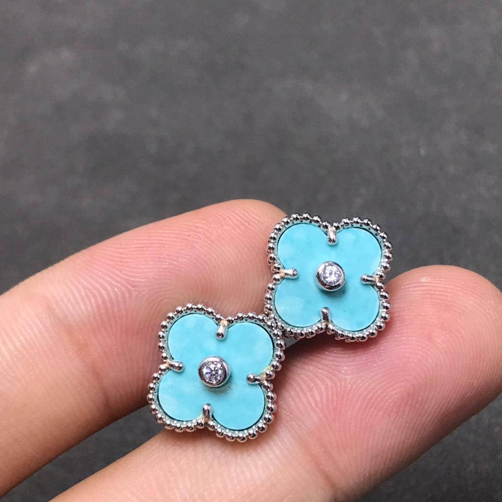 [Solara Jewelry ]CLOVER 1 DIAMOND BLUE SKY SILVER EARRINGS