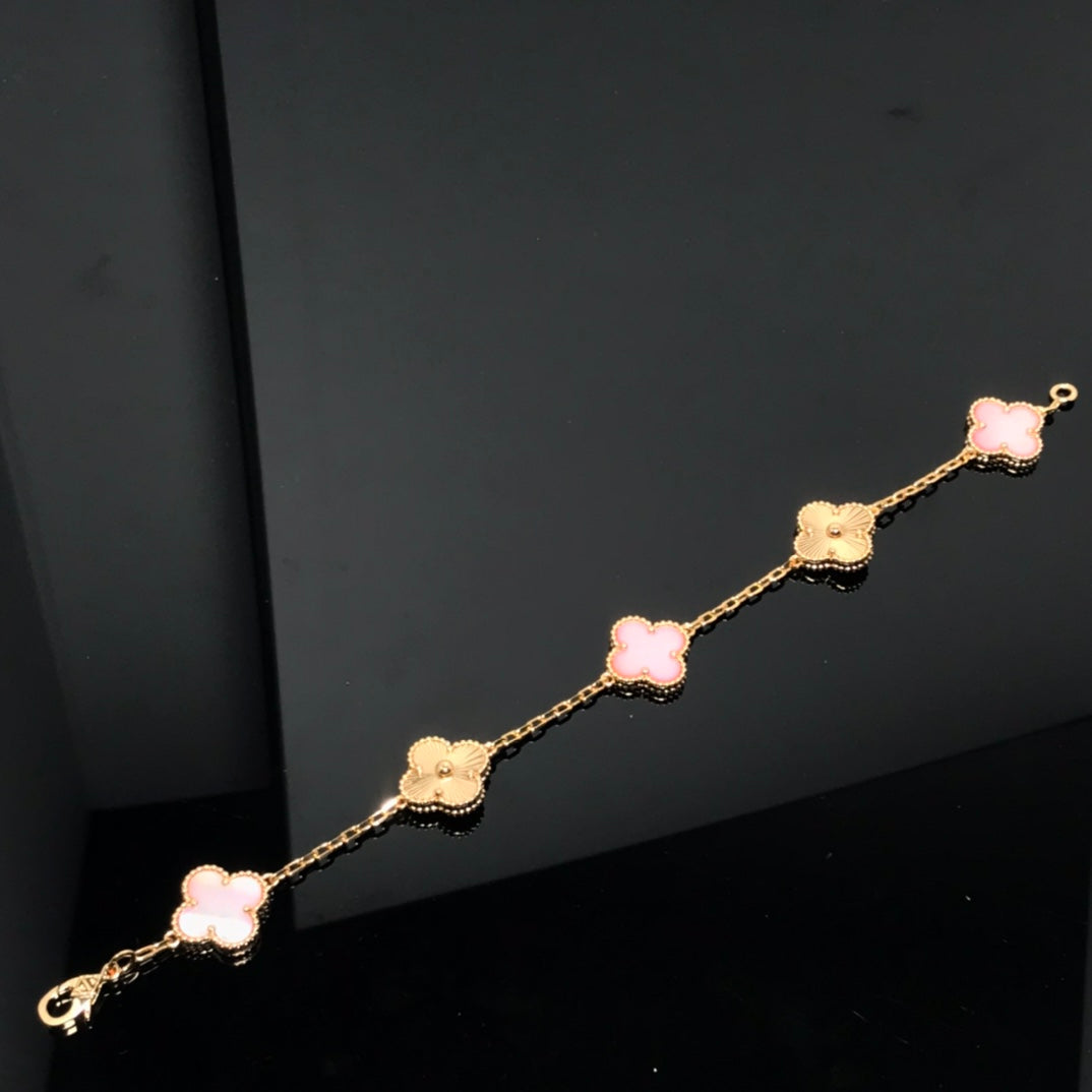 [Solara Jewelry ]KLEEBRACHARMENDBAND 5 MOTIVE ROSA UND ROSÉGOLD