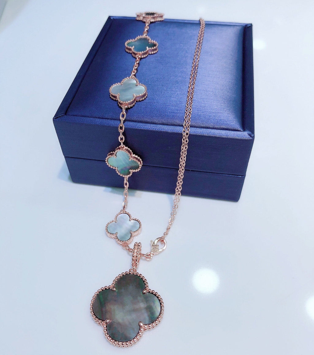 [Solara Jewelry ]KOMBINIERTES ARMBAND 5 MOTIVE UND HALSKETTE DUNKLES PERLMUTT ROSÉGOLD