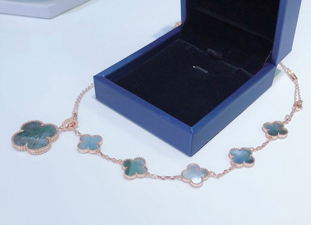 [Solara Jewelry ]KOMBINIERTES ARMBAND 5 MOTIVE UND HALSKETTE DUNKLES PERLMUTT ROSÉGOLD
