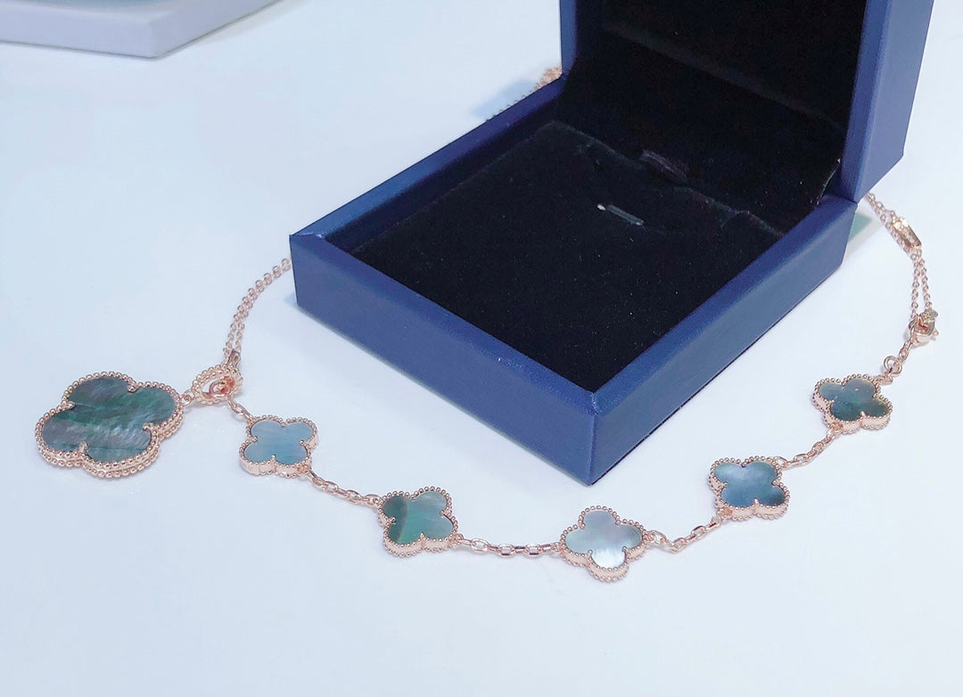 [Solara Jewelry ]KOMBINIERTES ARMBAND 5 MOTIVE UND HALSKETTE DUNKLES PERLMUTT ROSÉGOLD