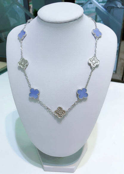 [Solara Jewelry ]クローバー 10モチーフ カルセドニー ダイヤモンド シルバーネックレス