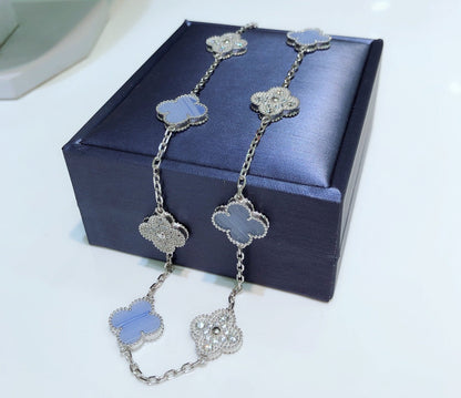 [Solara Jewelry ]クローバー 10モチーフ カルセドニー ダイヤモンド シルバーネックレス