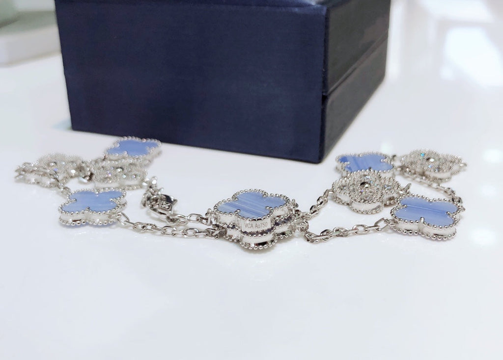 [Solara Jewelry ]クローバー 10モチーフ カルセドニー ダイヤモンド シルバーネックレス