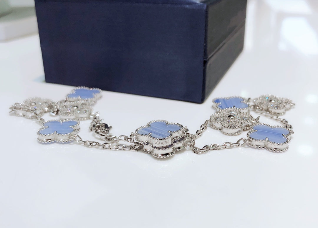 [Solara Jewelry ]クローバー 10モチーフ カルセドニー ダイヤモンド シルバーネックレス