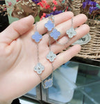 [Solara Jewelry ]クローバー 10モチーフ カルセドニー ダイヤモンド シルバーネックレス