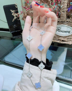 [Solara Jewelry ]クローバー 10モチーフ カルセドニー ダイヤモンド シルバーネックレス