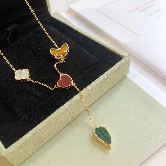 [Solara Jewelry ]LUCKY SPRING 4 MOTIFS ROSE GOLD NECKLACE