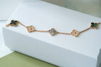 [Solara Jewelry ]クローバー 5モチーフ ダークマザーオブパール ダイヤモンド ピンクゴールド ブレスレット