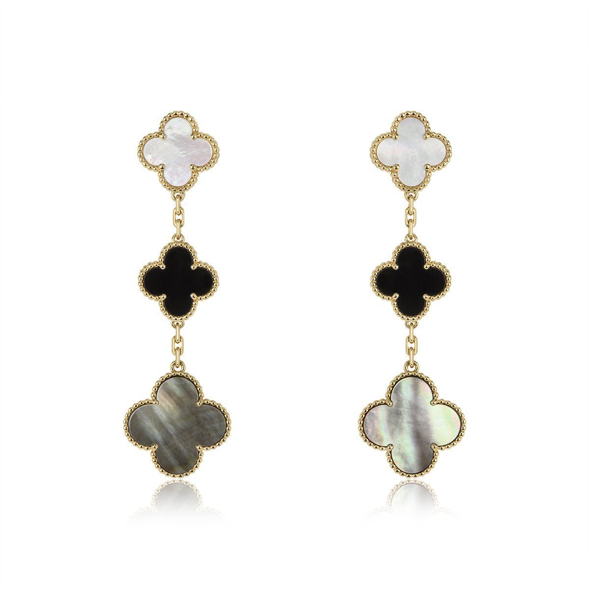 [Solara Jewelry ]CLOVER EARRINGS GOLD ONYX MOP 3 MOTIF