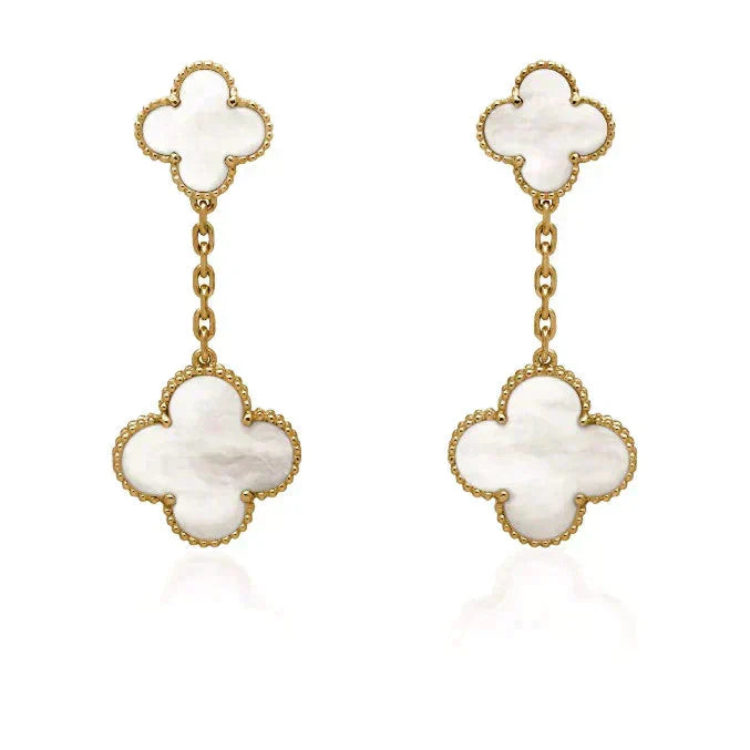 [Solara Jewelry ]CLOVER 2 MOTIF WHITE MOP EARRINGS